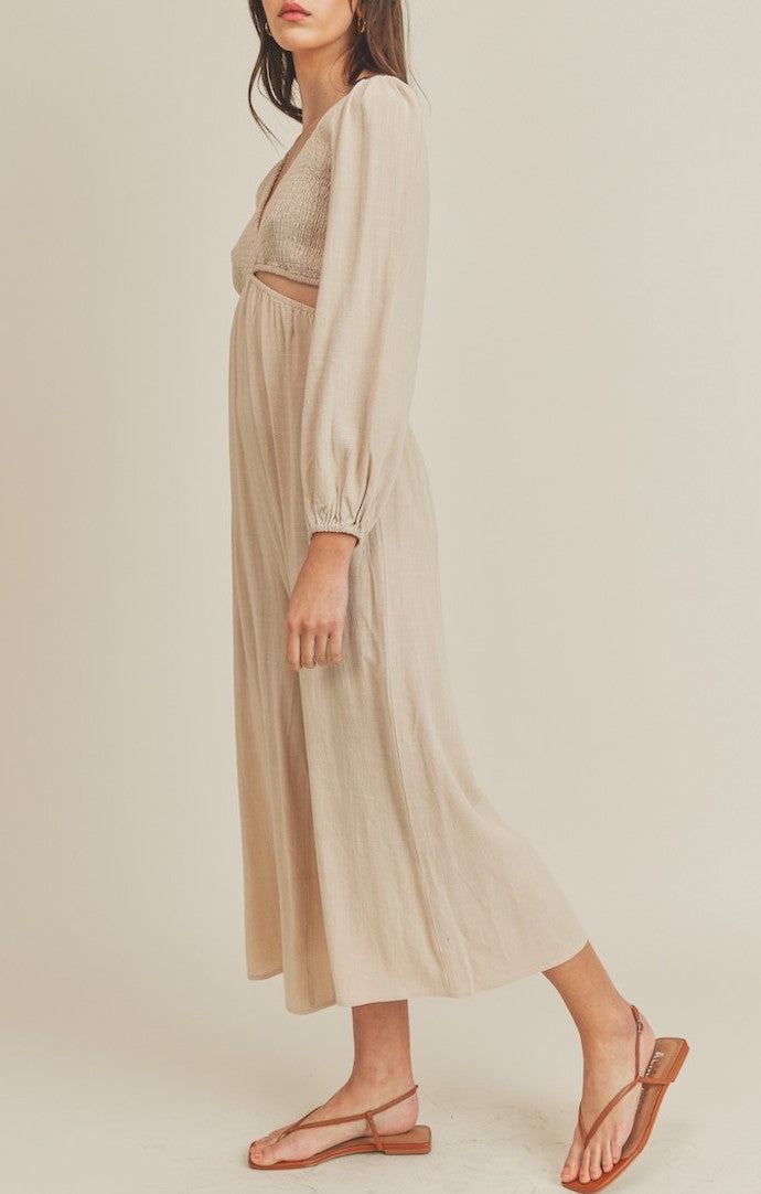 Mable Taupe Smocked Top Wide Leg Jumpsuit 