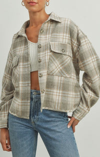 Buttermelon Grey Plaid Cropped Shacket 