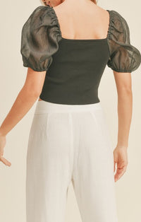 Miou Muse Black Puff Sleeve Crop Top