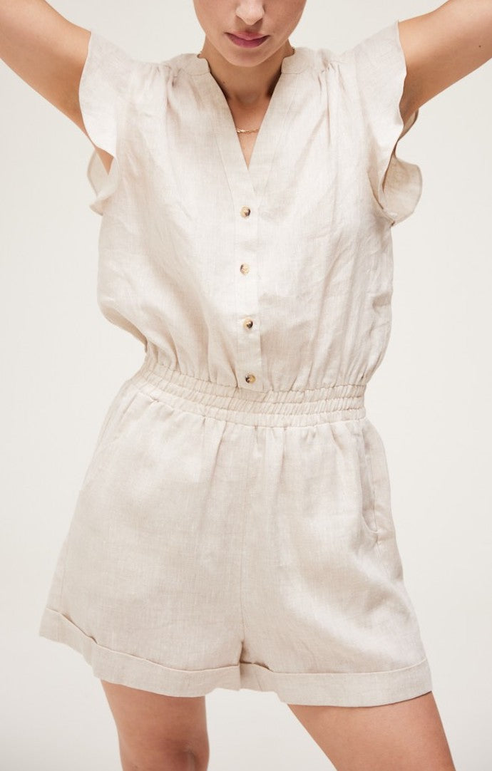 Terra Beige Linen Romper