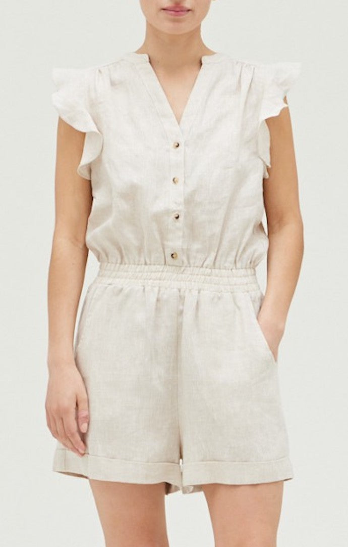 Terra Beige Linen Romper