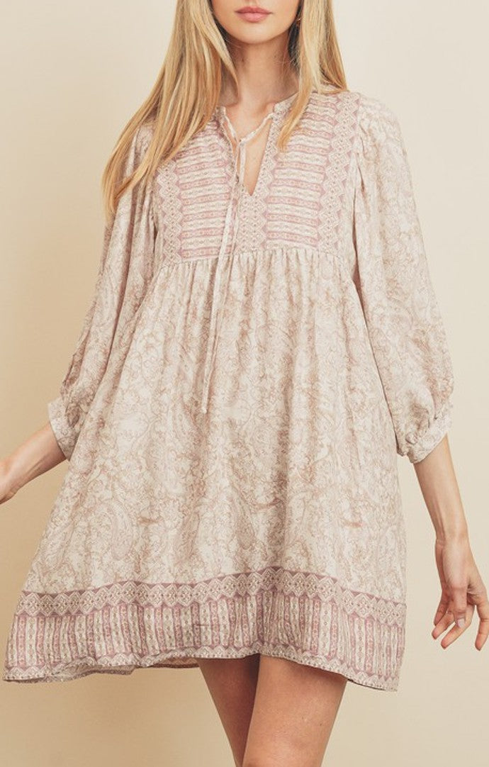 Dress Forum Natural And Lavender Babydoll Mini Dress
