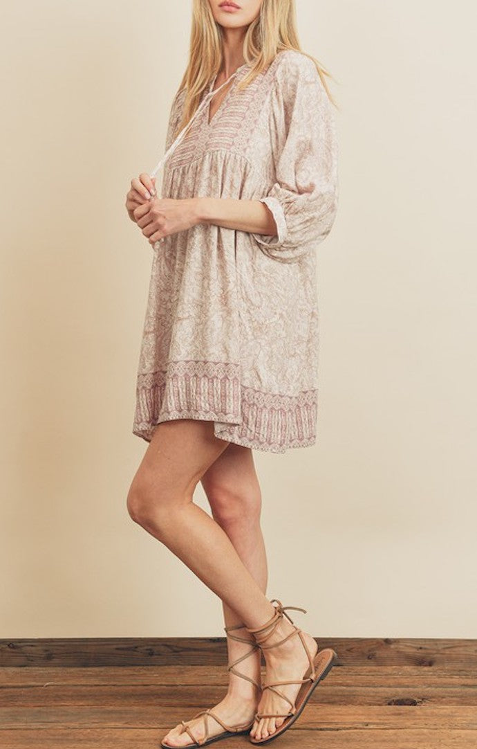 Dress Forum Natural And Lavender Babydoll Mini Dress