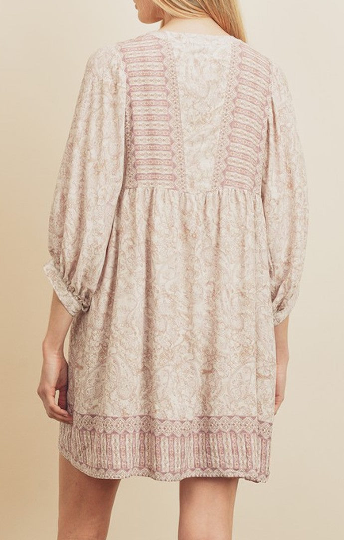 Dress Forum Natural And Lavender Babydoll Mini Dress