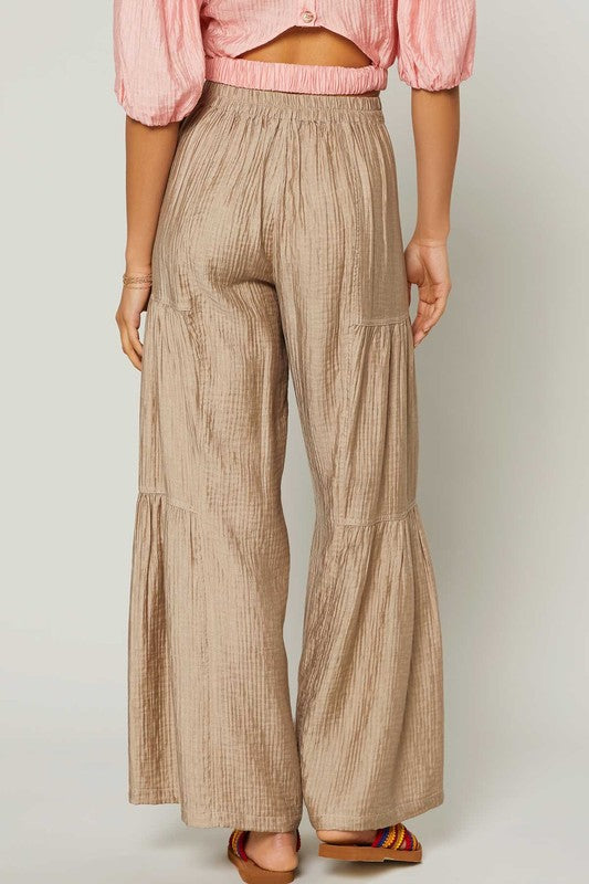 Current Air Dusty Sand Tiered Wide Leg Pants