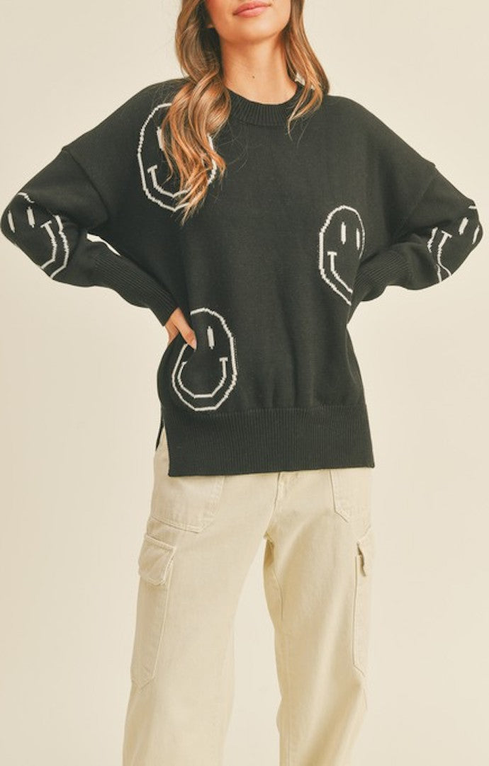 Miou Muse Black Smile Pattern Sweater