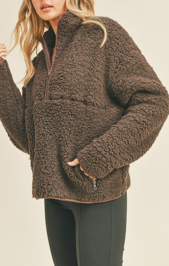 KC Espresso Brown Teddy Half Zip Sweatshirt