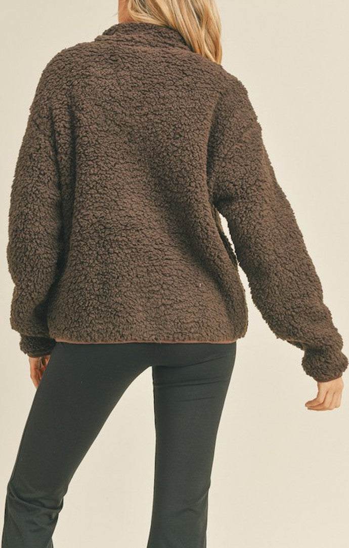 KC Espresso Brown Teddy Half Zip Sweatshirt