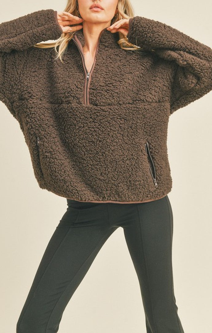 KC Espresso Brown Teddy Half Zip Sweatshirt