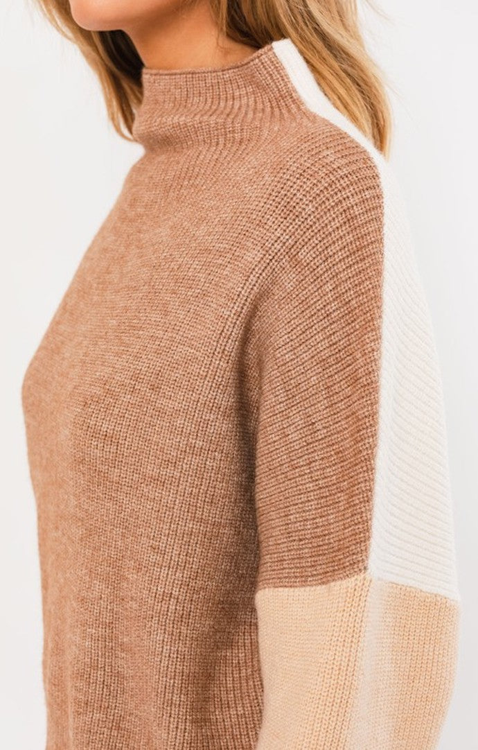 Le Lis Tan Color Block Oversized Sweater