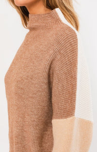 Le Lis Tan Color Block Oversized Sweater