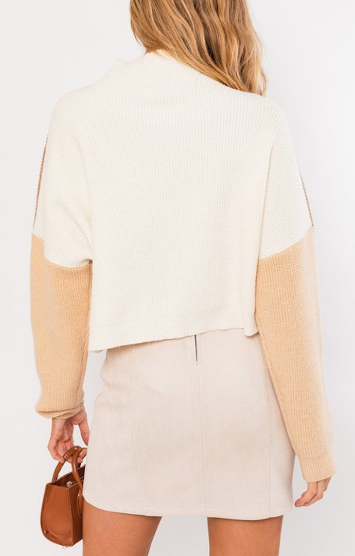 Le Lis Tan Color Block Oversized Sweater