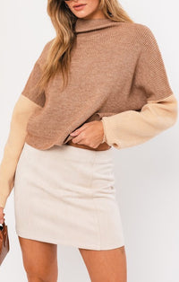 Le Lis Tan Color Block Oversized Sweater