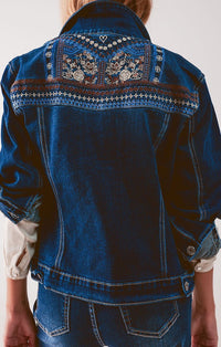 Q2 Dark Blue Denim Embroidered Jacket 