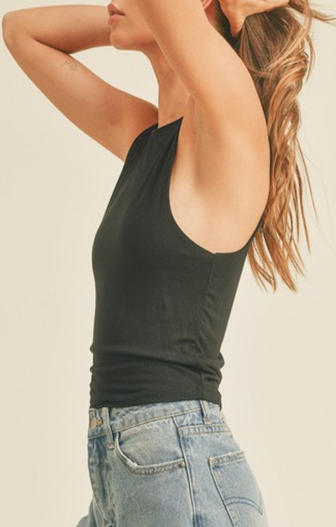 Miou Muse Black High Neck Sleeveless Top