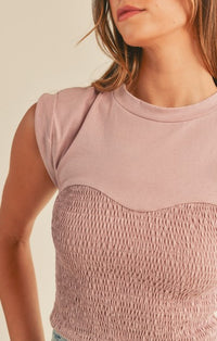 Mable Light Mauve Smocked Short Sleeve Top