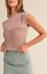 Mable Light Mauve Smocked Short Sleeve Top