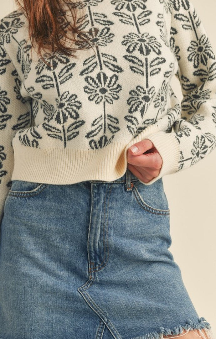 &Merci Charcoal Grey Floral Pattern Pullover Sweater