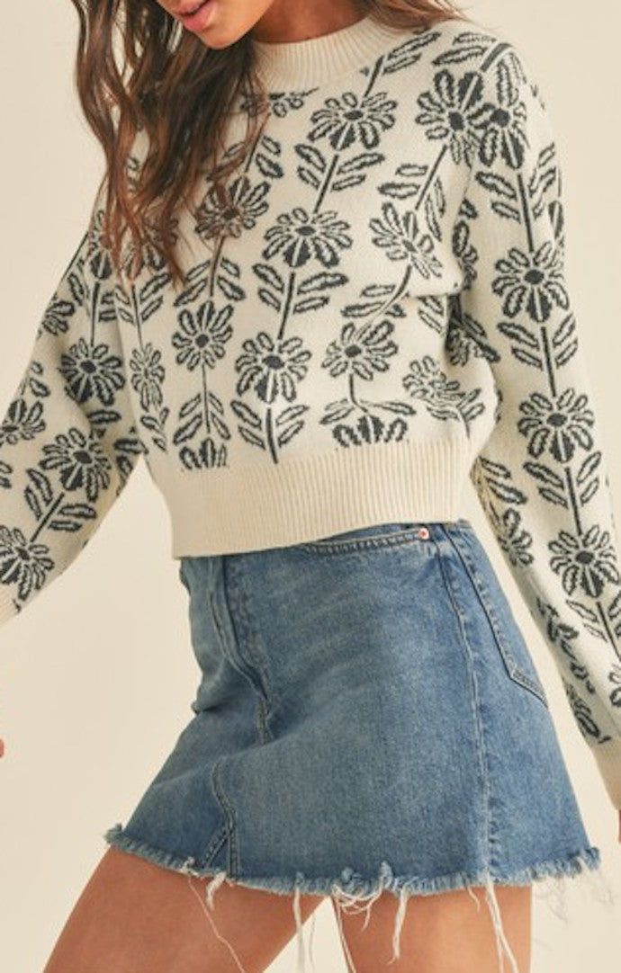 &Merci Charcoal Grey Floral Pattern Pullover Sweater