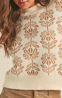 &Merci Beige/Taupe Floral Pattern Pullover Sweater