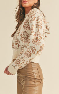 &Merci Beige/Taupe Floral Pattern Pullover Sweater