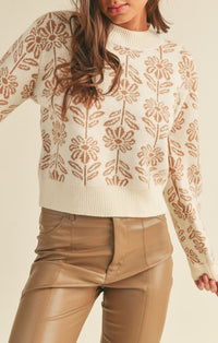 &Merci Beige/Taupe Floral Pattern Pullover Sweater
