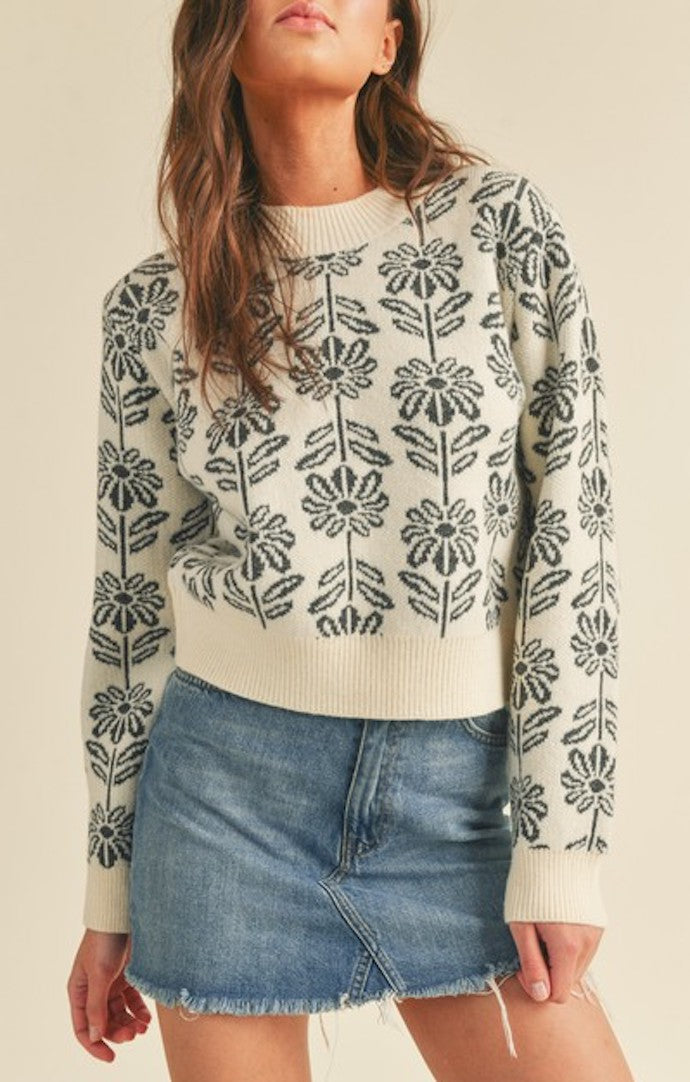 &Merci Charcoal Grey Floral Pattern Pullover Sweater