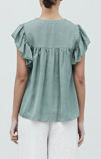 Grade & Gather Dusty Sage Ruffle Satin Blouse