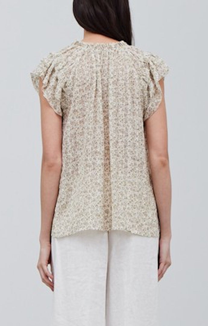 Grade and gather Ivory Printed Sheer Blouse