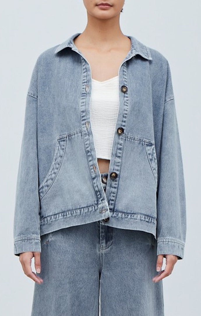 Grade & Gather Light Wash Kangaroo Denim Jacket