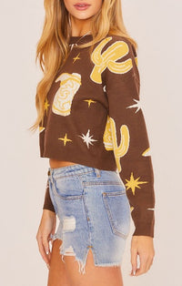 BaeVely Brown Western Knit Sweater