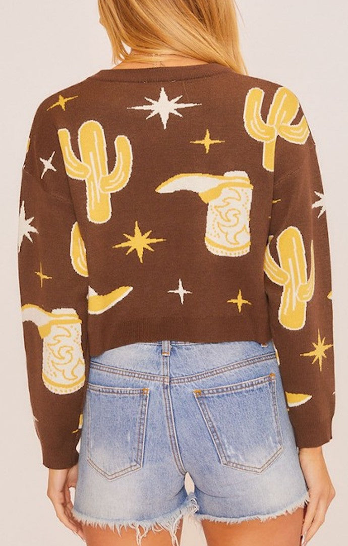 BaeVely Brown Western Knit Sweater