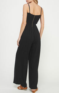 Allie Rose Black Spaghetti Strap Linen Jumpsuit