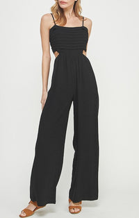 Allie Rose Black Spaghetti Strap Linen Jumpsuit