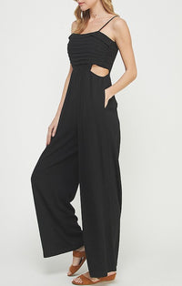 Allie Rose Black Spaghetti Strap Linen Jumpsuit