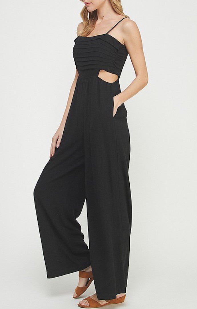 Allie Rose Black Spaghetti Strap Linen Jumpsuit