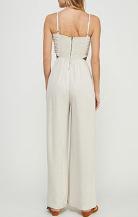 Allie Rose Natural Spaghetti Strap Linen Jumpsuit