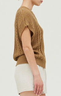 Grade & Gather Tapenade Sleeveless Cable Sweater