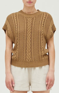 Grade & Gather Tapenade Sleeveless Cable Sweater