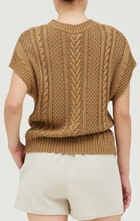 Grade & Gather Tapenade Sleeveless Cable Sweater