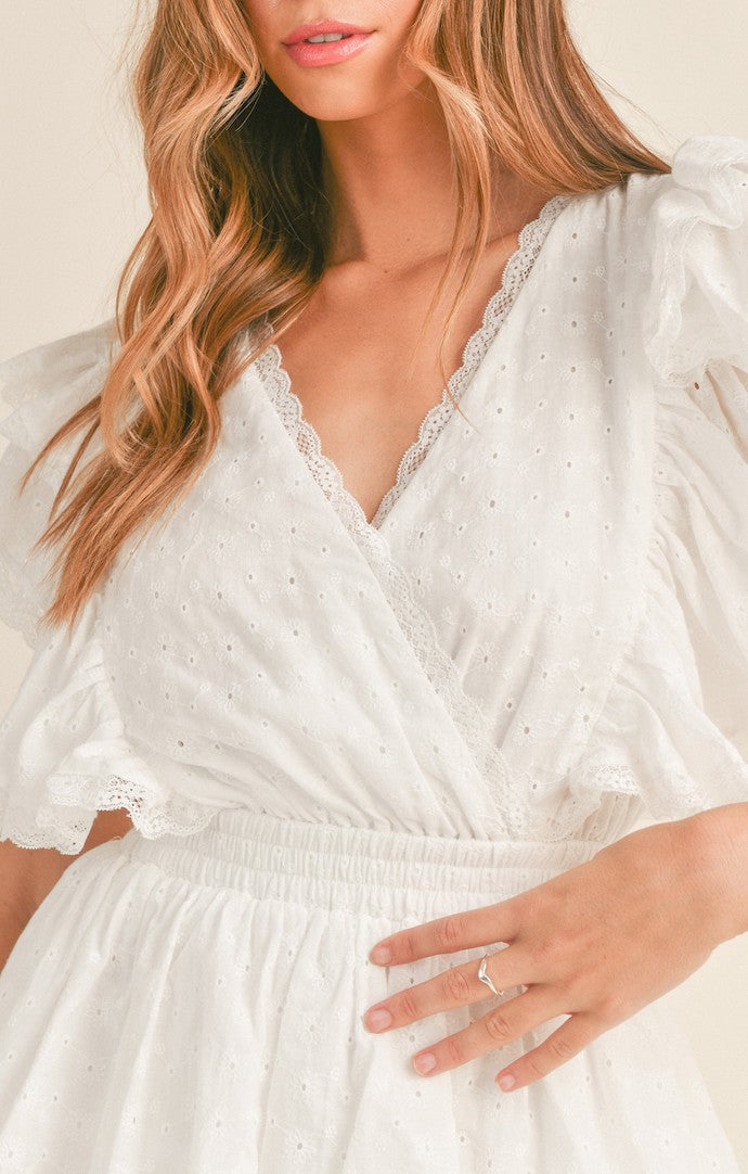 Mable Off White Embroidered Tiered Mini Dress