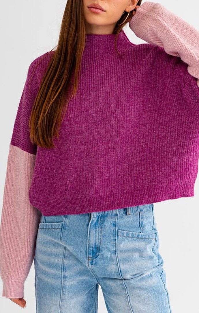 Le Lis Magenta Color Block Oversized Sweater