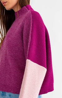 Le Lis Magenta Color Block Oversized Sweater
