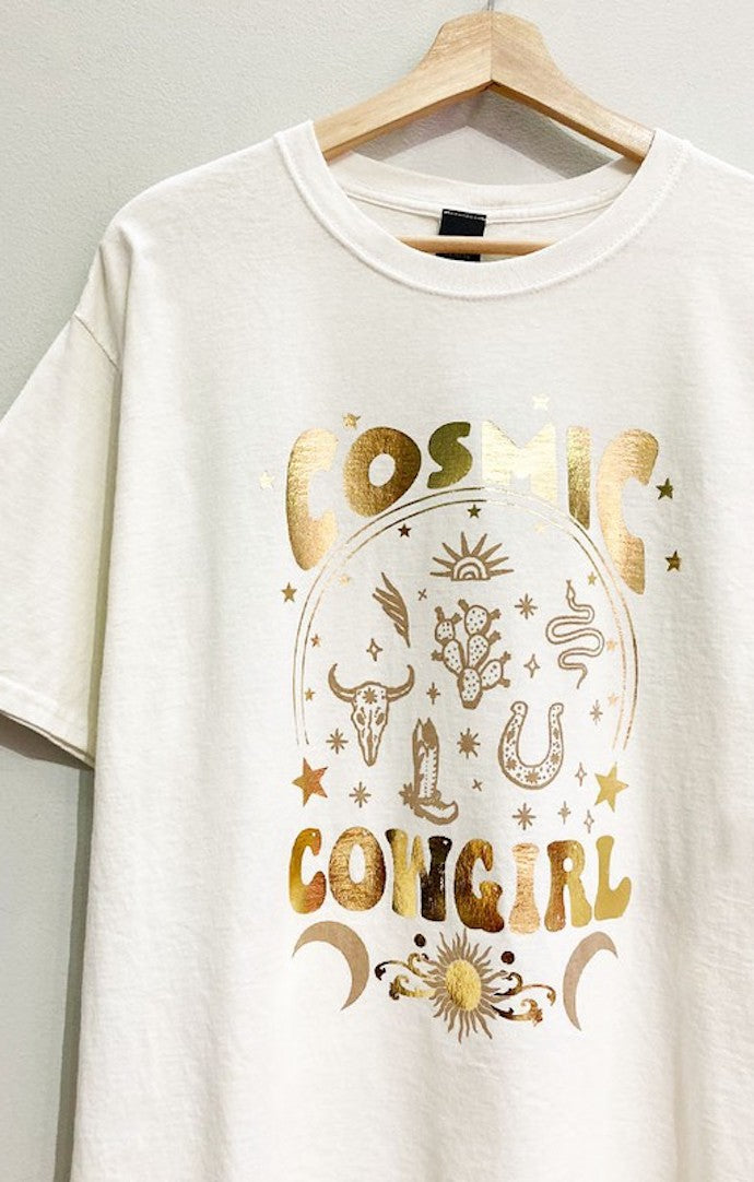 Sweet Claire Gold Foil And Cream "Cosmic Cowgirl" Graphic Tee