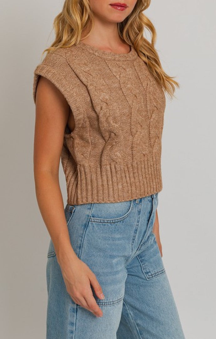 Le Lis Mocha Cable Knit Sleeveless Top
