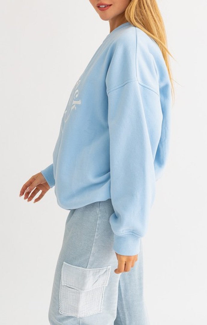 Le Lis Light Blue Smile Back Crewneck