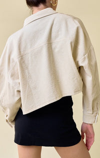 Blue Blush Cream Corduroy Snap Cropped Utility Jacket