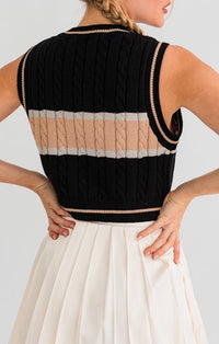Le Lis Black And Taupe Striped Sweater Vest