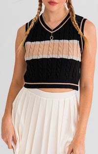 Le Lis Black And Taupe Striped Sweater Vest
