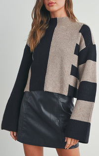 Buttermelon Black and Oat Cropped Knit Sweater